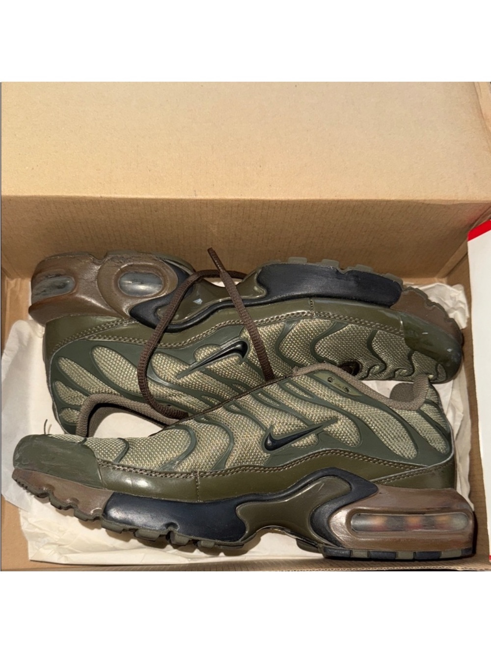 Nike Air Max Plus Olive Green cargo and Brown Nike Sneakers size  7 youth